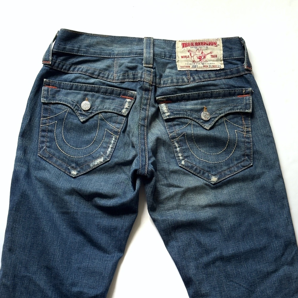 Vintage Y2K True Religion Joey Flare Jeans 31x33 Medium Wash Distressed 32x30**